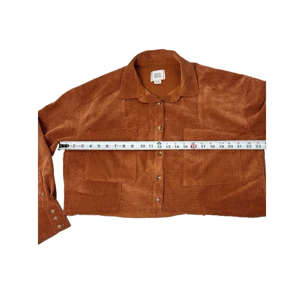 BDG Urban Outfitters Cropped Rodney Corduroy Shacket Rust Orange Patchwork M - Picture 8 of 10